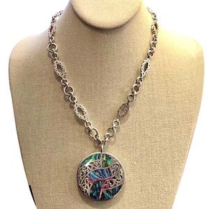 LOIS HILL Multi-Color Abalone Sterling Silver Cut Out Open Link Necklace Pendant